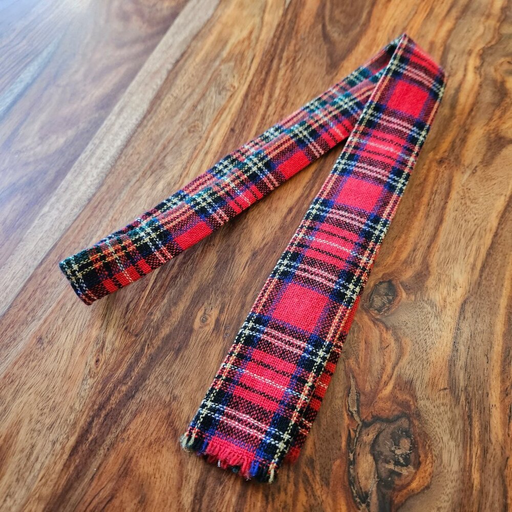 Vintage 50s 60s Tarmon Square End Tip 100% Wool Woven Plaid Tartan Red Neck Tie